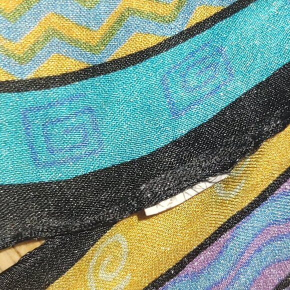 Vintage Laurel Burch Silk Scarf Wrap 10x50" Colorful Blue Purple Yellow Cats - Picture 3 of 8